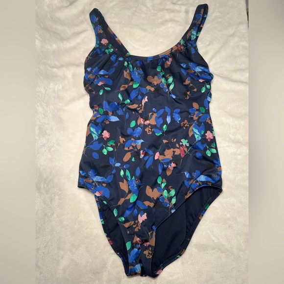All in Motion Floral One Piece Swimsuit - Blue and Brown - Picture 1 of 7